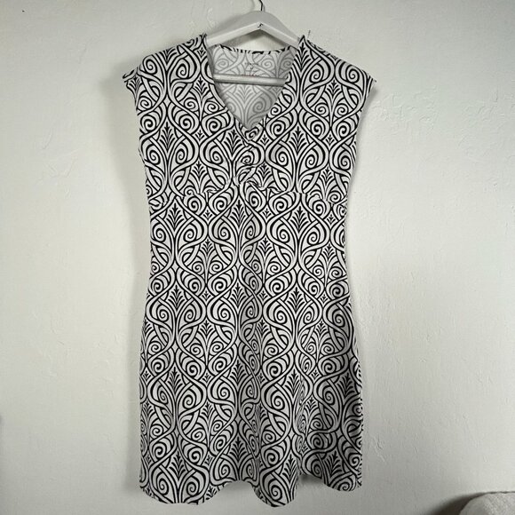 Title Nine Womens Black & White Printed Cap Sleeve Active Dress Medium Stretch - Picture 1 of 8